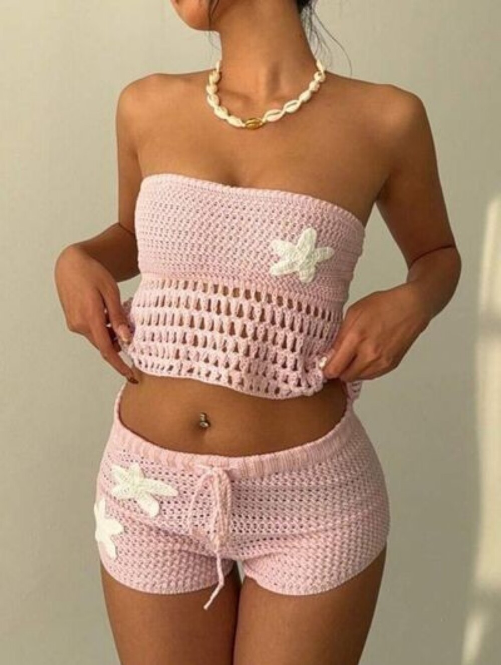 🌸Baby Pink Boutique Crochet Tube Top and Shorts Set